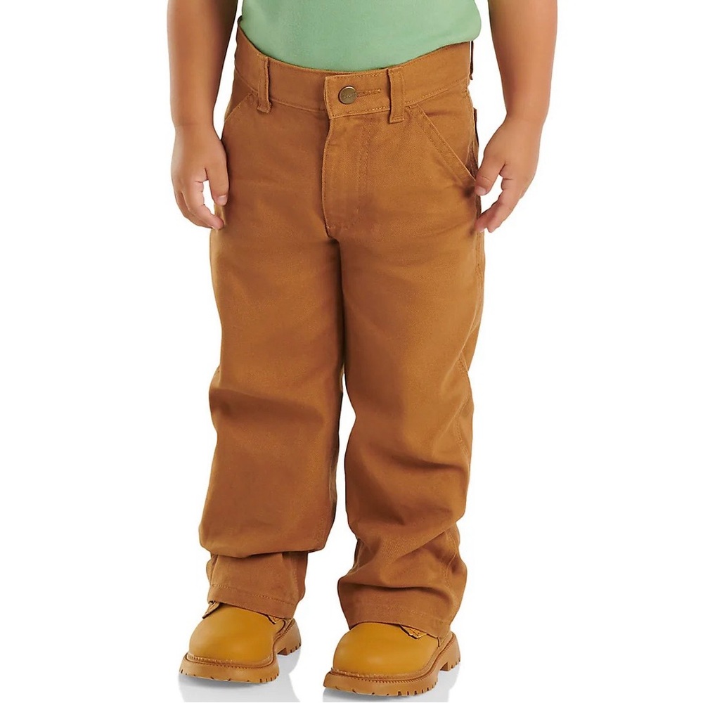 Carhartt Boys’ Canvas Dungaree Pants Brown Adjustable Waist Size 3T Toddler Kid